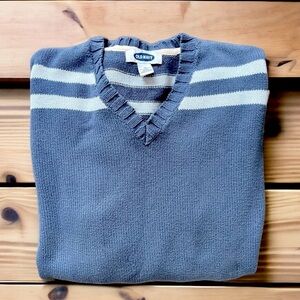 Vintage OLD NAVY Y2K Varsity Drifter Sweater V Neck Blue Stripe Long Sleeve XL